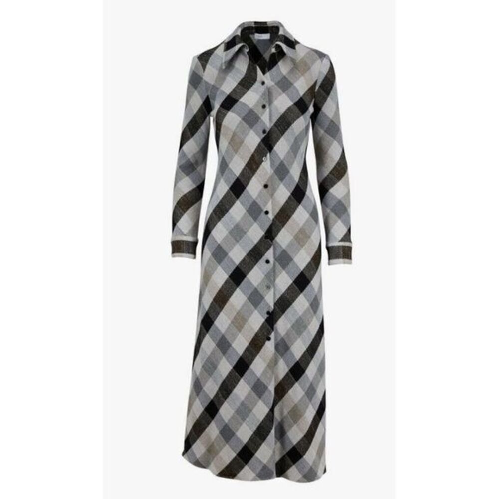Rosetta Getty $1690 NWT Gray & Black Plaid Long Sleeve Maxi Shirtdress 6